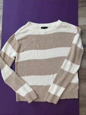 Banana Republic Cream and Tan Striped Crewneck Sweater